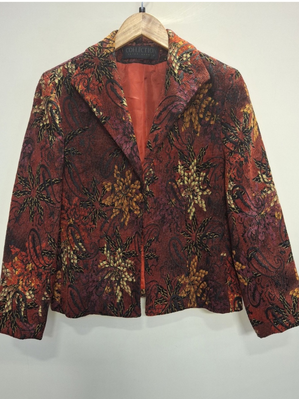 Harve Benard Vintage Tapestry Blazer Rust Floral Brocade Jacket Womens 8